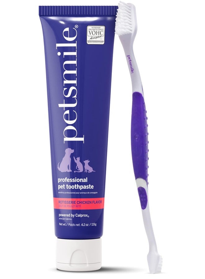 Petsmile Professional Pet Teeth Brushing Kit for Cats & Dogs - Only VOHC Accepted Toothpaste & Patented Toothbrush - Proven to Control Plaque & Tartar Calprox Formula (Rotisserie Chicken, 4.2 Oz) - Image 1